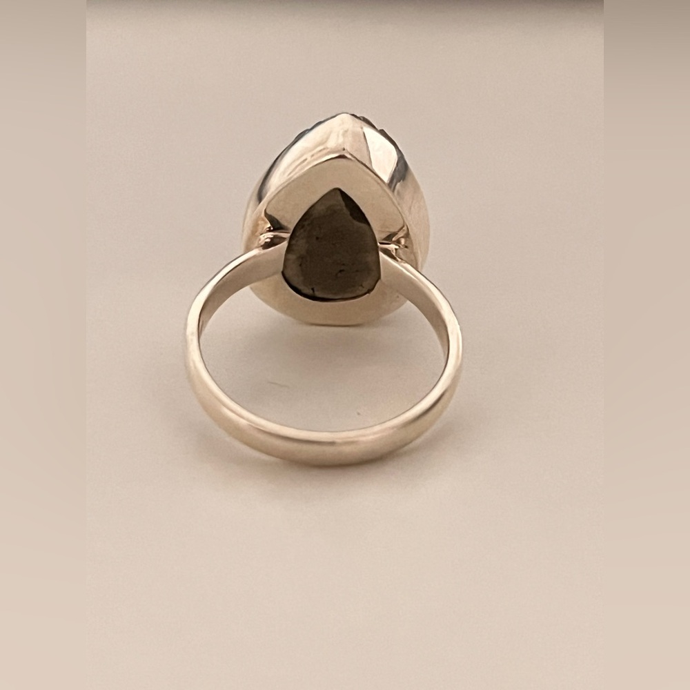 Sterling Silver Teardrop Pyrite Ring Size 7 - Picture 3 of 6